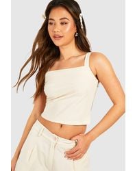 Boohoo - Pinstripe Drape Shoulder Square Neck Top - Lyst