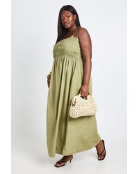 Boohoo - Plus Cotton Poplin Shirred Strappy Maxi Dress - Lyst