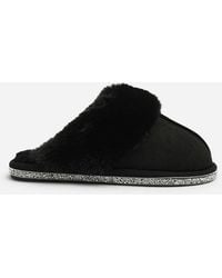 Where's That From - Wheres Dovina Diamante Trim Detail Faux Fur Mule Slippers - Lyst