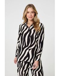 Izabel London - Zebra Print Long Sleeve Relaxed Shirt - Lyst