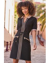 Sosandar - Taupe Contrast Trim Drawstring Ponte Dress - Lyst