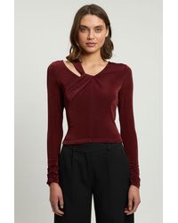 Karen Millen - Slinky Crepe Twist Detail Long Sleeve Top - Lyst