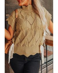 Azura Exchange - Light French Hollowed Knit Scalloped Trim High Neck Sweater Cotton - Lyst