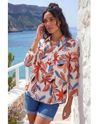 Roman - Leaf Print Pintuck V-Neck Top - Lyst