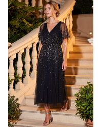 Roman - Embellished Angel Sleeve Midi Dress - Lyst