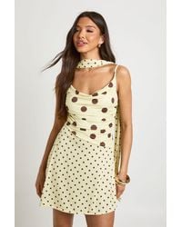 Boohoo - Tonal Polka Dot Scarf Detail Mini Dress - Lyst