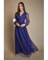 Oasis - Volume Sleeve V Neck Mesh Bridesmaid Maxi Dress - Lyst