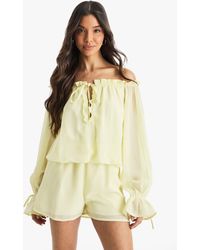 Boohoo - Chiffon Bardot Dropped Waist Romper - Lyst