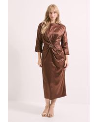 PRINCIPLES - Buckle Detail Twist Front Satin Jacquard Midi Dress - Lyst