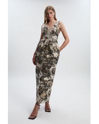 Karen Millen - Floral Jacquard Plunge Corset Pencil Midi Dress - Lyst
