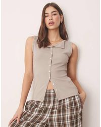 Abercrombie & Fitch - Slash Neck Button Through Longline Rib Top - Lyst