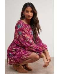 Oasis - Printed Boho Tie Sleeve Mini Dress - Lyst