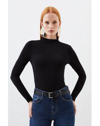 Karen Millen - Stretch Cotton Funnel Neck Top - Lyst