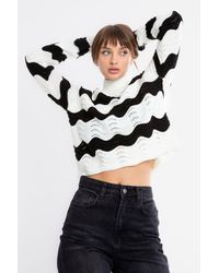 Hiccup - Striped High Neck Detailed Sweater - Lyst