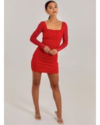 Pink Vanilla - Long Sleeve Gathered Mesh Mini Dress - Lyst