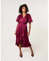 Blue Vanilla - Satin Wrap Frill High To Low Midi Dress - Lyst