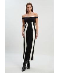 Karen Millen - Compact Stretch Colour Block Tailored Bardot Midi Dress - Lyst