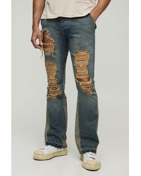 BoohooMAN - Rigid Slim Flared Ripped Detail Washed Jeans - Lyst