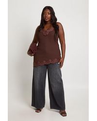 Boohoo - Plus Lace Trim Chiffon Asymmetric Cami Top - Lyst