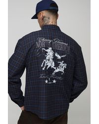 BoohooMAN - Tall Oversized Boxy Brushed Check Embroidered Shirt - Lyst
