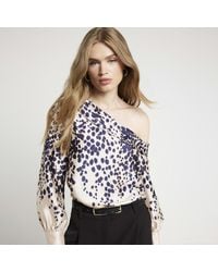 River Island - Blouse Satin Spot One Shoulder - Lyst