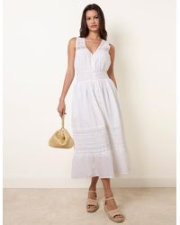 Blue Vanilla - Crochet Insert Button Midi Dress - Lyst