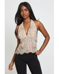 Boohoo - Beaded Sequin Halterneck Top - Lyst
