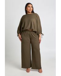 Boohoo - Plus Textured Ruched Sleeve Balloon Hem Top & Wide Leg Trouser - Lyst