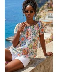 Roman - Postcard Print Bardot Top - Lyst