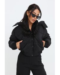 Femme Luxe - Cropped Padded Long Sleeve Zip Front Shower Proof Jacket - Lyst