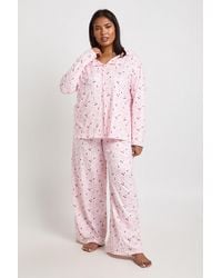 Boohoo - Plus Bow And Cherry Print Long Sleeve Shirt & Trouser Pyjama Set - Lyst