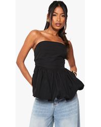 Boohoo - Shirred Back Peplum Puffball Bandeau - Lyst