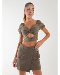 Pink Vanilla - Puff Sleeve Bengaline Cropped Top - Lyst
