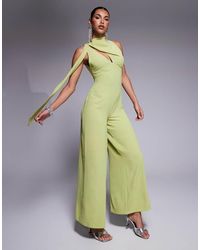 ASOS - Cowl Draped Neck Wide Leg Jumpsuit With Tie Detail - Lyst