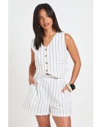 Boohoo - Petite Linen Look Striped Waistcoat & Relaxed Fit Shorts - Lyst