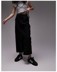 TOPSHOP - Elasticated Waist Nylon Midi Skirt With Pockets - Lyst