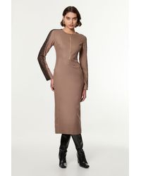 Karen Millen - Petite Tailored Twill Lace Mix Zip Front Midi Dress - Lyst