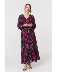 Izabel London - Floral Ruched Long Sleeve Maxi Dress - Lyst