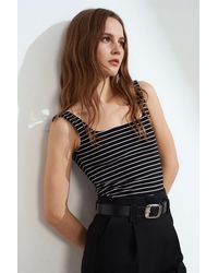 Dilvin - Striped Ribbed Sleeveless Cami Blouse - Lyst