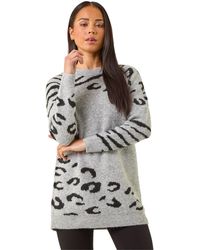 Roman - Petite Animal Print Longline Stretch Jumper - Lyst