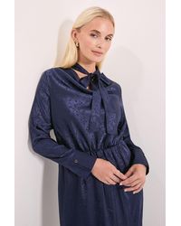 PRINCIPLES - Cowl Tie Neck Satin Jacquard Midi Dress - Lyst