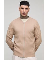 BoohooMAN - Tall Essential Regular Fit Knitted Bomber Jacket - Lyst