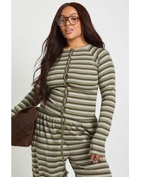 Boohoo - Plus Stripe Button Down Long Sleeve Top - Lyst