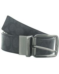 COACH - Wide Harness Signature Reversible Charcoal/black Belt Leather - Lyst