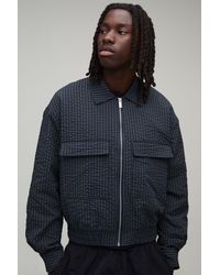 BoohooMAN - Boxy Fit Textured Check Harrington Jacket - Lyst