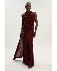 Karen Millen - Premium Slinky Crepe High Neck Scarf Detail Maxi Dress - Lyst