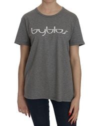 Byblos - Katoenen Grijze Korte Mouw Ronde Hals Top T-Shirt Blouse - Lyst