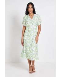 Wallis - Petite Floral Button Midi Tea Dress - Lyst