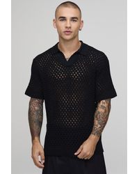 BoohooMAN - Relaxed Open Stitch Knitted Polo - Lyst