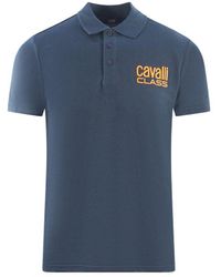 Class Roberto Cavalli - Bold Brand Logo Navy Blue Polo Shirt - Lyst